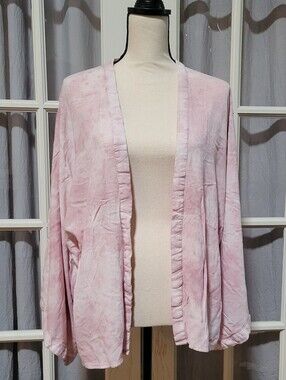 Light Pink Open-Front Bell Sleeve Cardigan